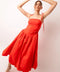 Alexa Stretch Strapless Puffball Midi Dress Orange