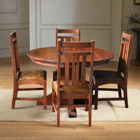 Solid Oak Round Dining Table with 2 Leaves - Michael's Cherry