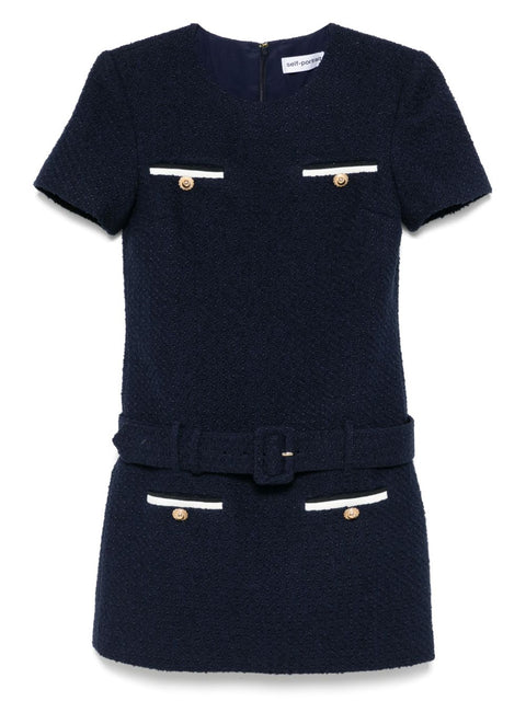 Self-Portrait Short tweed dress with belt