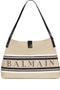 Balmain Medium Release Shopper Bag In Canvas And Calfskin