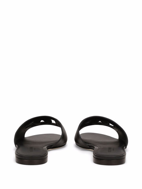 Dolce & Gabbana DG Logo Leather Flat Sandals