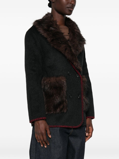 Front Street Faux Fur Detail Wool Coat