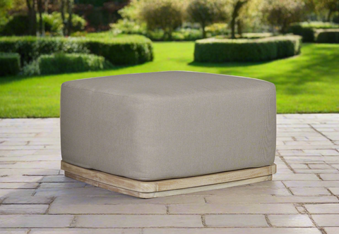 Eclipse Outdoor Solid Teak Wood Ottoman Natural Look - Gray Fabric