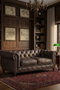 Century Chesterfield Love Seat - Dark Brown Leather