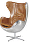 Cruz Modern Egg Chair - Brown Leather and Metal Spitfire Shell