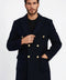 Navy Blue Metal Buttoned Double Breasted Long Coat - Wessi