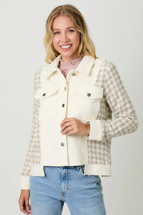Houndstooth Sleeve Corduroy Jacket