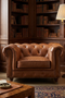 Century Chesterfield Arm Chair - Bark Brown Leather