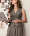 COCOA STRUCTURE BROWN V-NECK PEPLUM TOP