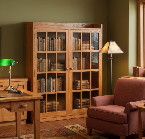 Mission Oak 2 Door Bookcase with Glass Doors - Michael's Cherry