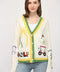 Golf Embroidered Patch Cardigan - CREAM MULTI