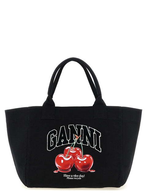 Ganni Black Medium Cherry Tote Shopping Bag