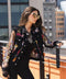 Black Denim Lace Jacket with Floral Embroidery