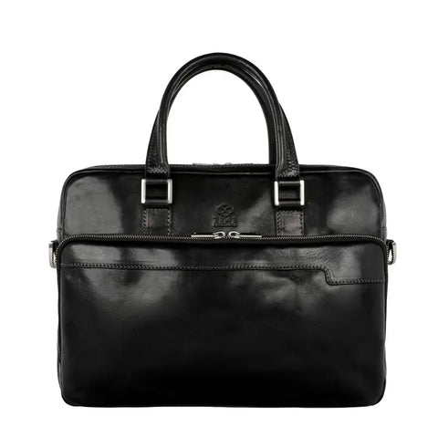 Black Leather Briefcase Laptop Bag - Orlando