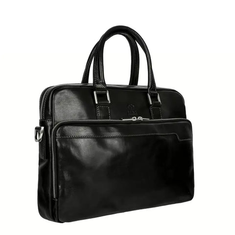 Black Leather Briefcase Laptop Bag - Orlando