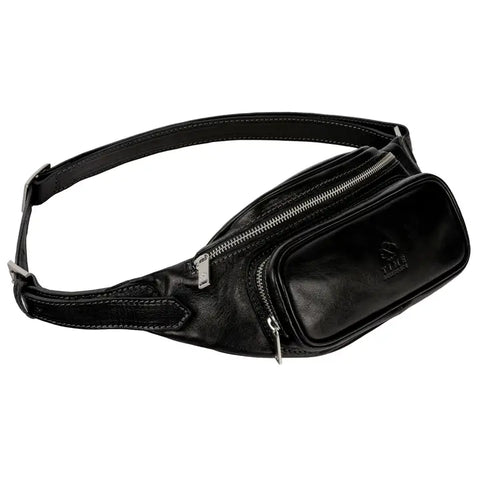 Black Leather Fanny Pack Belly Bag - Independent People