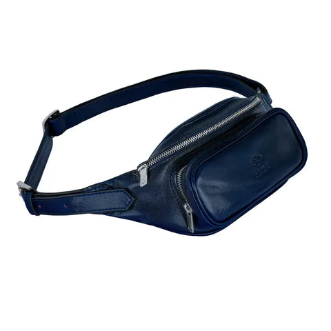 Blue Leather Fanny Pack Belly Bag - Independent People