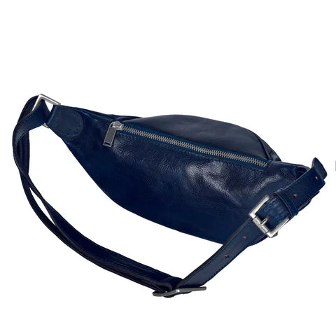 Blue Leather Fanny Pack Belly Bag - Independent People