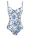 Blue Porcelain Print Strappy One Piece Swimsuit