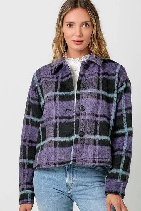Button Down Checker Jacket - Violet