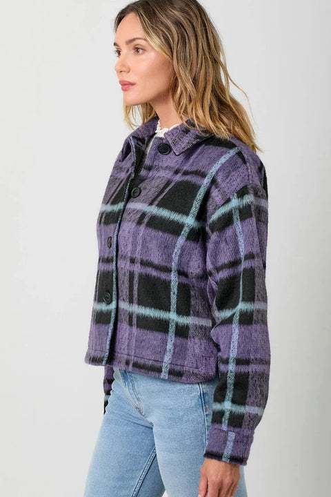 Button Down Checker Jacket - Violet