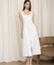 Sleeveless Button Down Linen Midi Dress with Split Hem in White