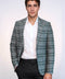 Checked Slim Fit Single Button Green Men Blazer - Wessi