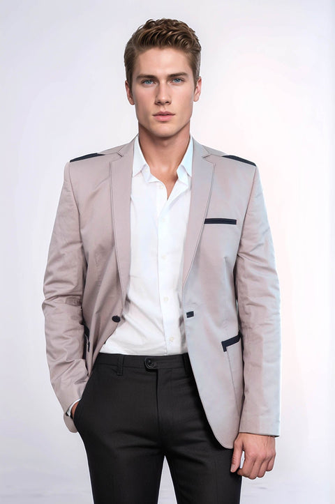 3 pocket Single Button Cotton Shoulder Stitched Light pink Jacket-Wessi