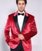 Peak Lapel Velvet Red Men Wedding Tuxedo Blazer - Wessi