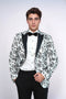 Floral Patterned Peak Lapel White Men Wedding Tuxedo Blazer - Wessi
