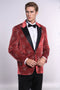 Dot Patterned Peak Lapel Burgundy Men Singer Tuxedo Blazer - Wessi