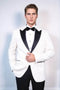 Patterned Shiny White Men Wedding Tuxedo Jacket - Wessi