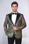 Root Pattern Peak Lapel Black Men Stage Performance Tuxedo Blazer - Wessi