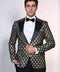 Floral Patterned Peak Lapel Black with Gold Embellished Dinner Jacket - Wessi