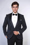 Dot Patterned Slim Fit Navy Blue Men Party Blazer - Wessi