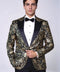Gold Rose Patterned Slim Fit Black Men Singer Tuxedo Blazer - Wessi