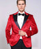 Floral Patterned Velvet Burgundy Men Tuxedo Jacket - Wessi