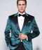 Floral Patterned Velvet Green Men Evening Jacket - Wessi