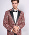 Sparkling Ivy Patterned Slim Fit Burgundy Men Evening Tuxedo Jacket - Wessi