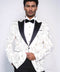 Peak Lapel Slim Fit Gold Patterned White Men Dinner Jacket - Wessi