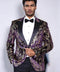 Peak Lapel Slim Fit Gold Patterned Purple Men Singer Tuxedo Blazer