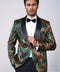 Gold-Green Patterned Over Black Men Stage Performers Jacket - Wessi