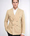 Double Breasted Slim Fit Striped Cream Men Blazer - Wessi
