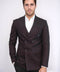 Houndstooth Patterned Burgundy Men Double Breasted Blazer - Wessi