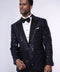 Navy Blue Sequin Patterned Party Blazer | Wessi