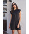 Chic Mini Dress with Front Zipper and Pleated Hem BLACK