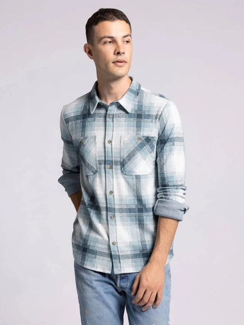 Clark Shirt - Long Sleeve Button Up CREAM TEAL PLAID