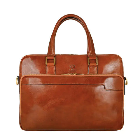 Cognac Leather Briefcase Laptop Bag - Orlando