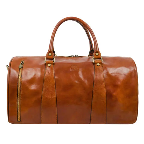 Cognac Leather Duffel Bag, Travel Bag - Wise Children