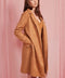Collared Faux Suede Woven Midi Jacket Brown
